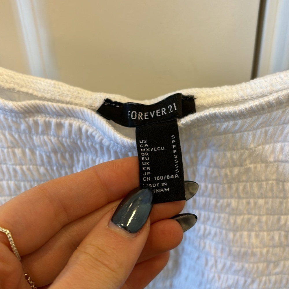 Forever 21 smocked cropped stretchy white tank top with ruffle straps - Picture 4 of 4